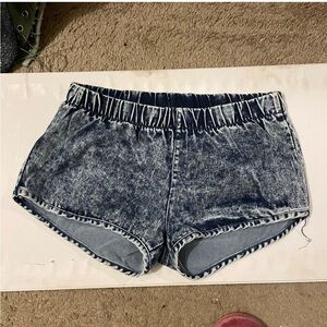 36 Point 5 Blue Jean Shorts Elastic Waistband Frayed Hem
